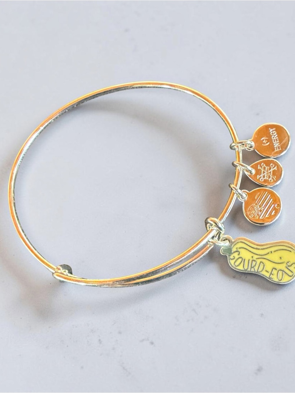 Alex and Ani Silver and Yellow Gourd-eous Charm Bangle Bracelet